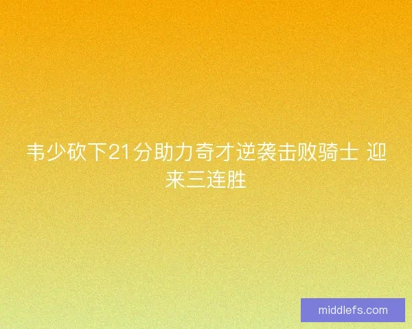 韦少砍下21分助力奇才逆袭击败骑士 迎来三连胜